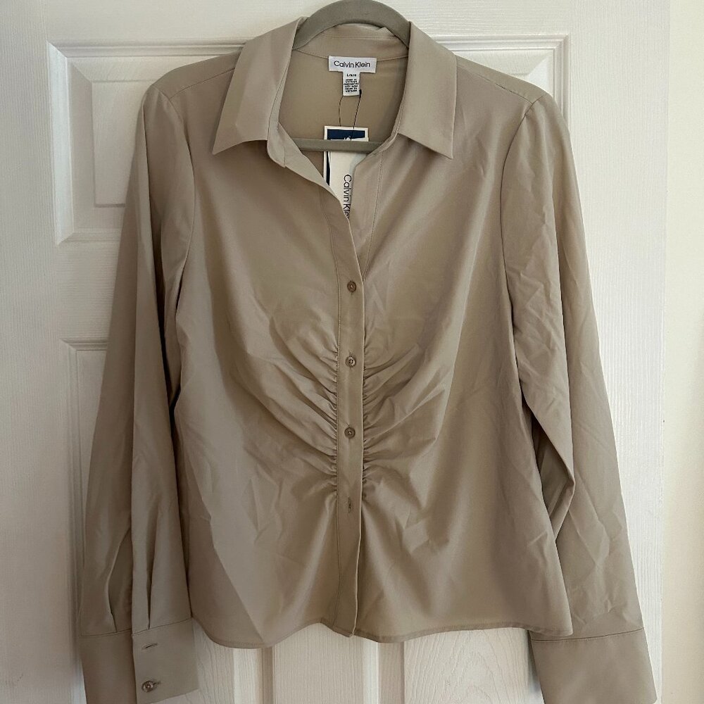 Calvin Klein Tan Button-Down Blouse